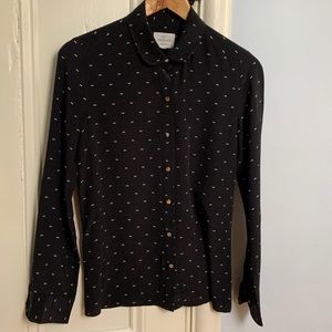 Sezane Paris black and white silk shirt